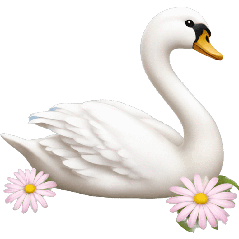 Swan with daisy flower pink emoji