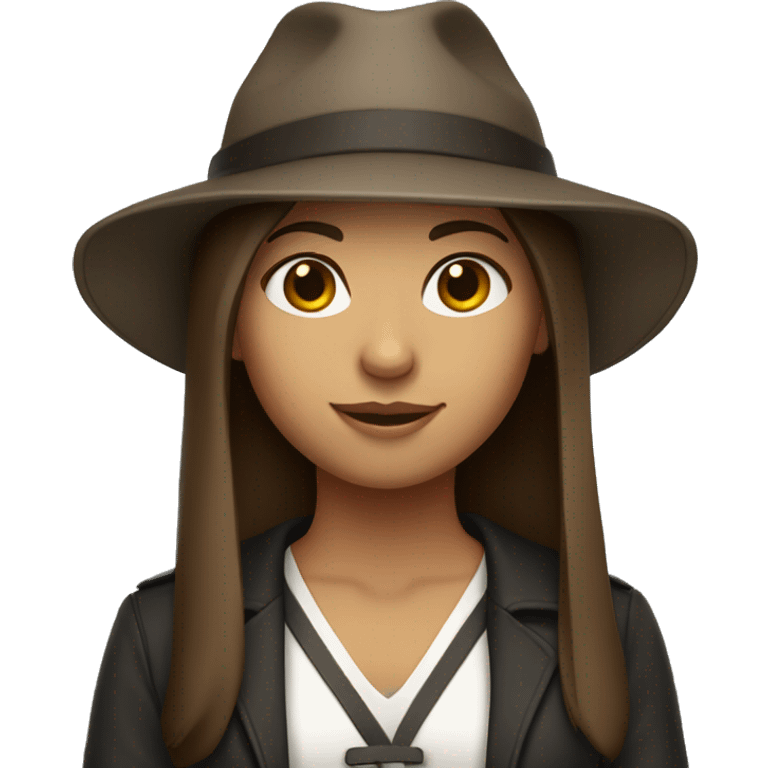 girl with straight brown hair and college outfit and hat on emoji