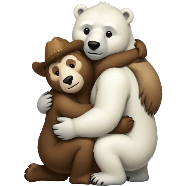 A big monkey, a cowboy, and a polar bear hugging  emoji