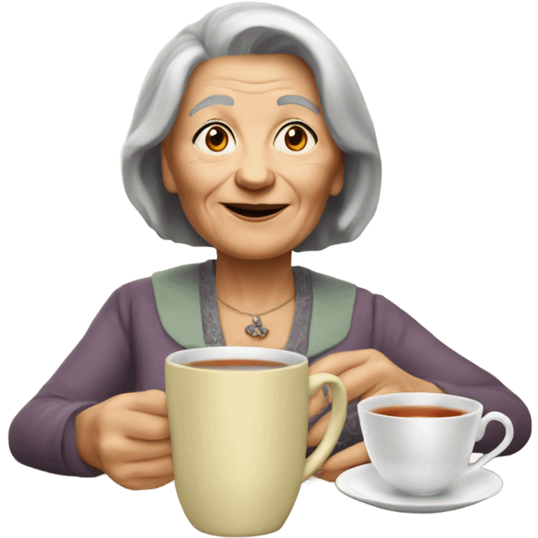 Younger Old lady with a China cup of hot tea emoji