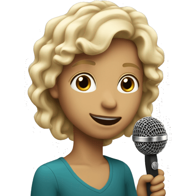 I sing with microphone. I got long light hair and nice face, eyes like olive colour  emoji