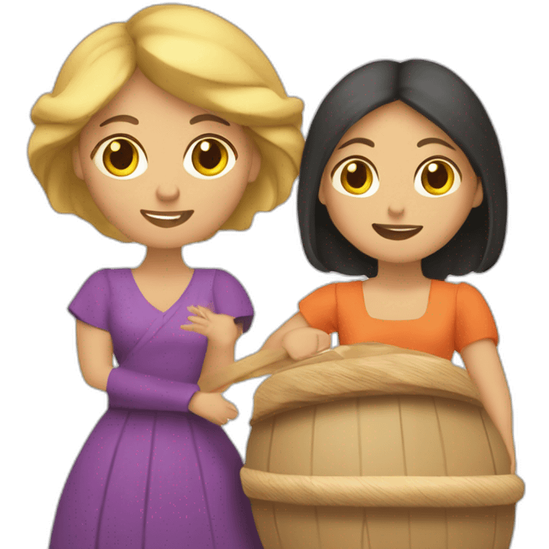 Mujer rubia y mujer morena en tabla de padlle emoji