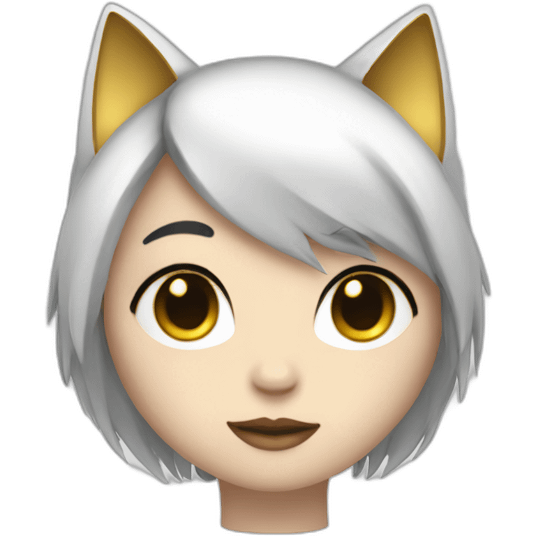 A white skinned catgirl with black hair and gold highlights emoji