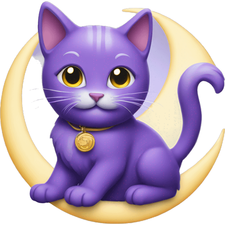 purple cat with moon charm  emoji