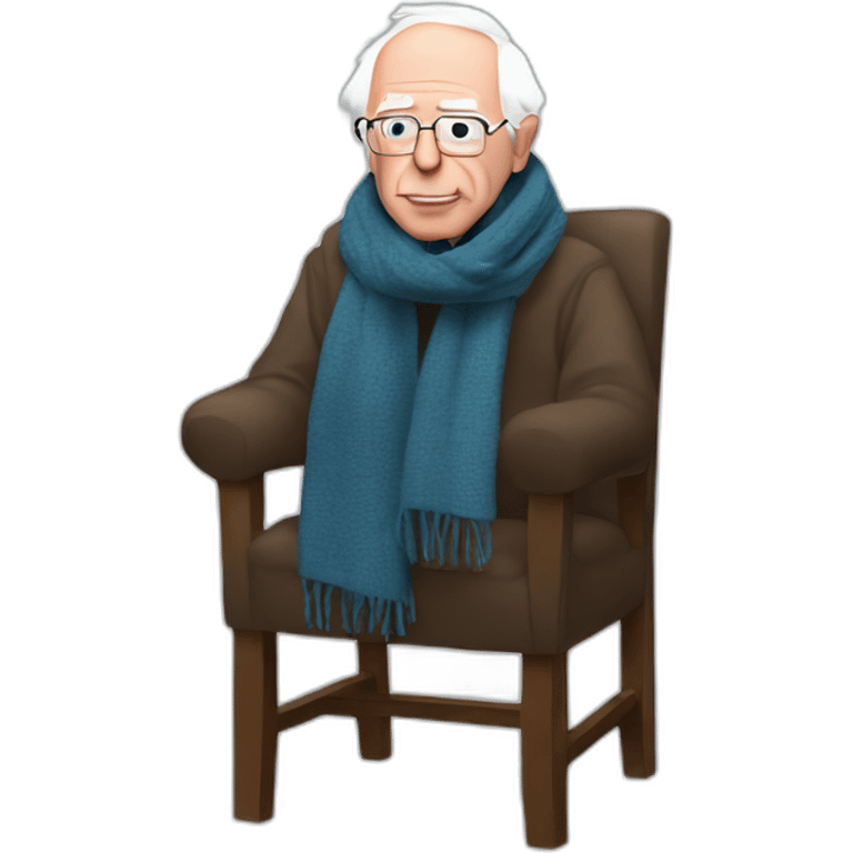 Bernie sanders sitting on chair having cold wearing a scarf emoji