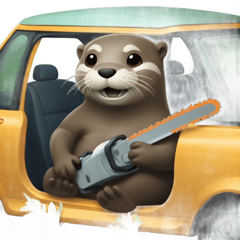 Otter with chainsaws in kelp in a car emoji