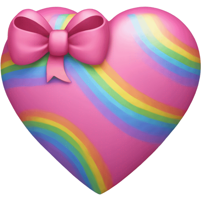 Rainbow heart, with a pink bow attached emoji