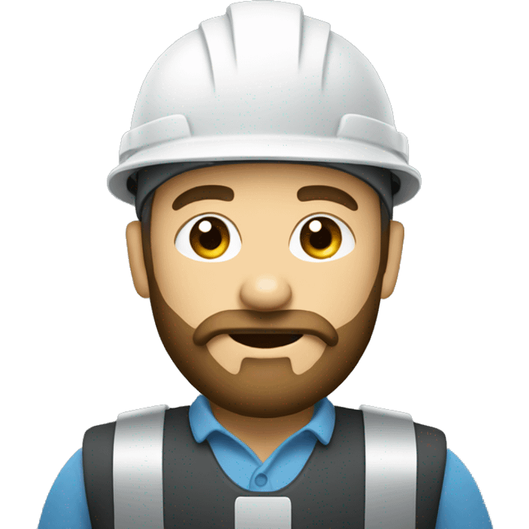 Engineer with beard holding ipad and wearing white helmet emoji