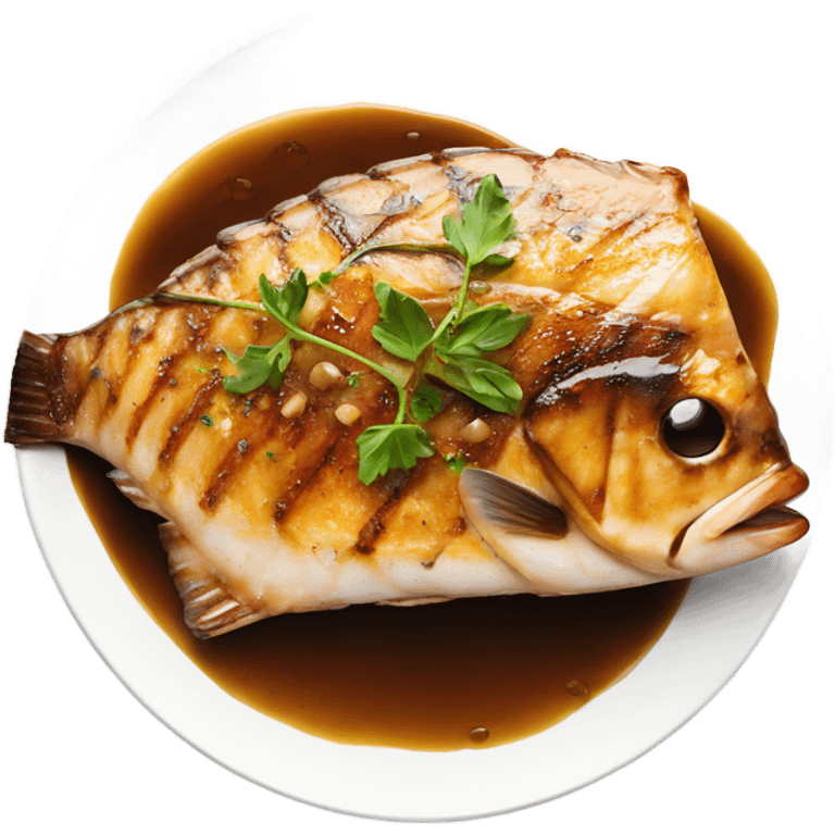 grilled fish fillet with brown butter sauce on white plate emoji