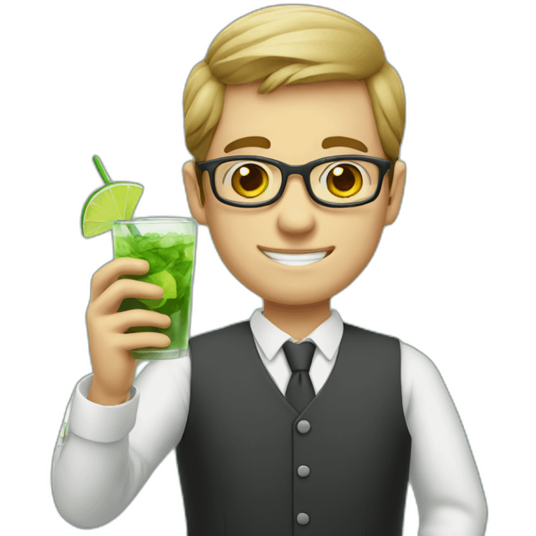 teacher boy with blackboard drinking mojito emoji