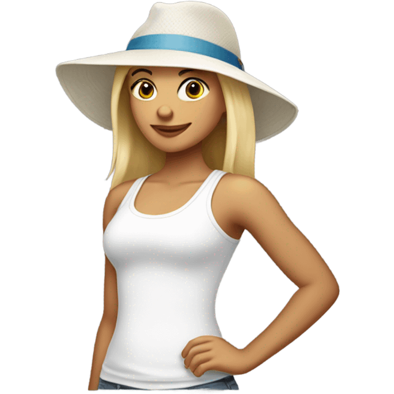 Blonde girl in white tank top with a hat emoji