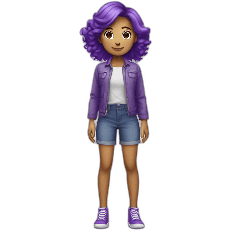 Fille au cheveux violets mi-long qui se tient debout droite en entier  emoji