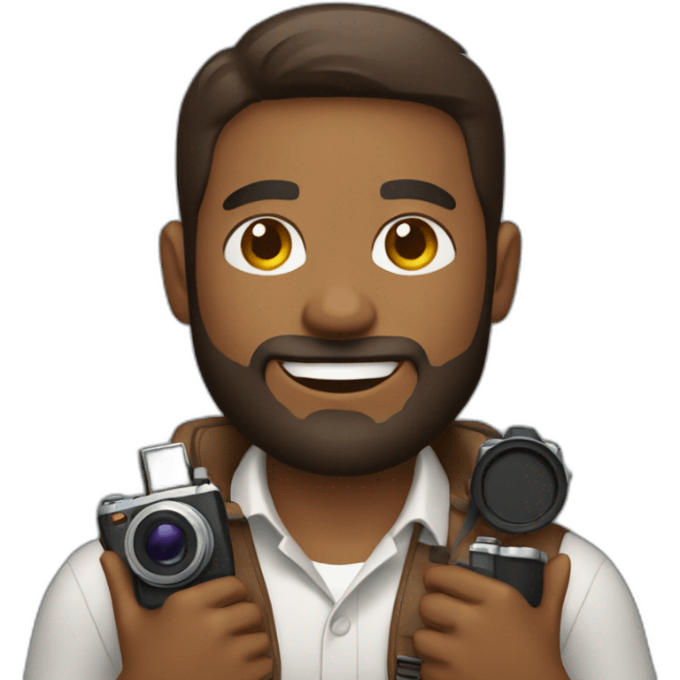 Brown skinned guy with beard holding a photo camera emoji