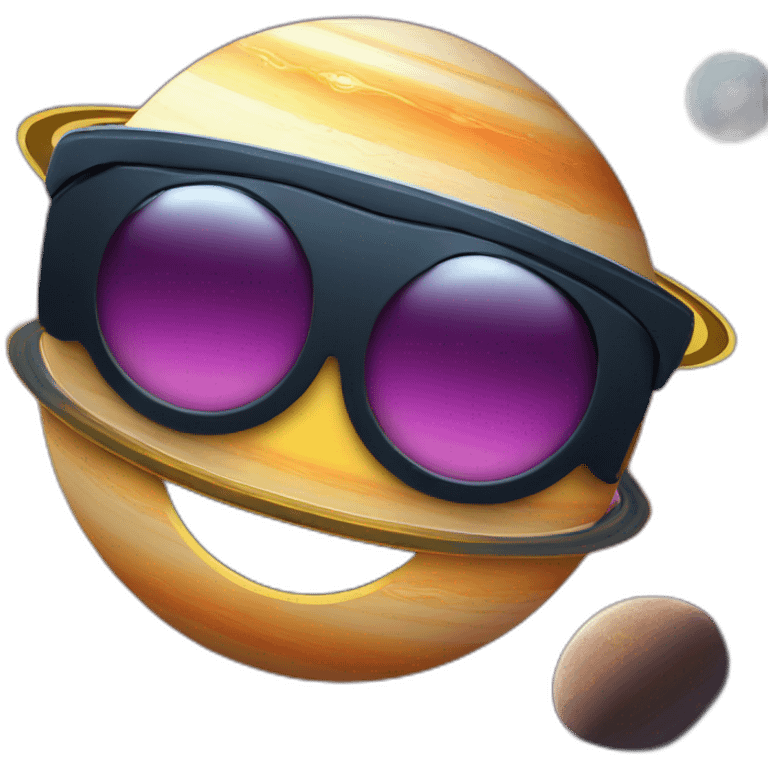 planet Saturn with a cartoon smiling face with sunglasses emoji