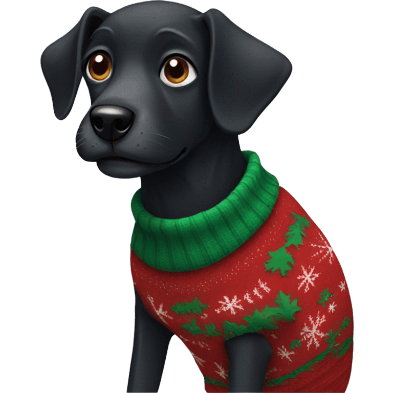 Black dog with a christmas sweater on  emoji