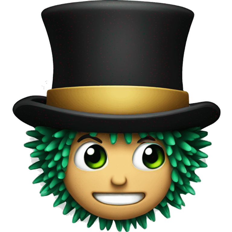 A green urchin wearing a black top hat emoji