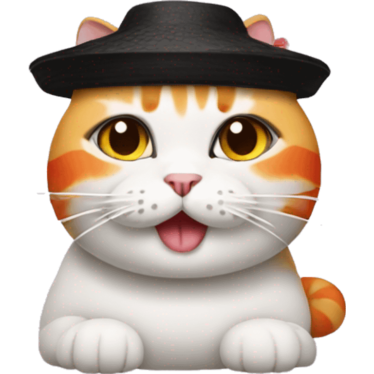 cat wearing a hat made out of sushi emoji