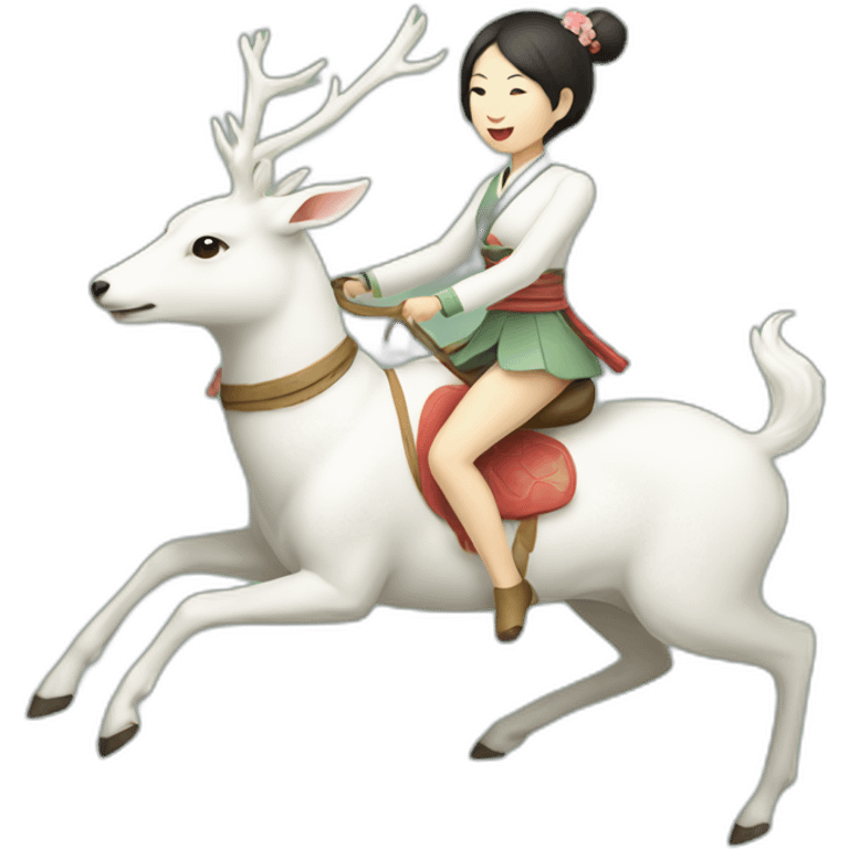 A Japanese womanriding a white deer emoji