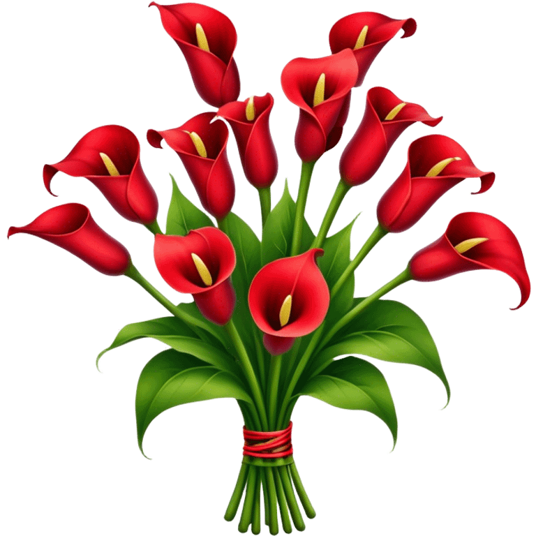 big bouquet Red Calla Lily, luxuriant, stem, leaf emoji