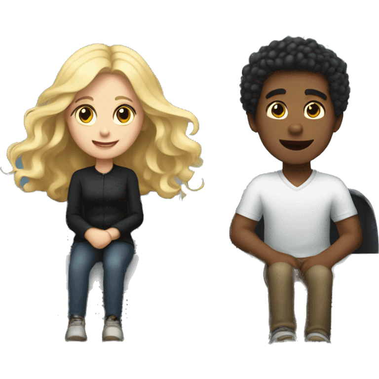 Girl with long blonde hair and dark brown boy with black short curly hair riding on a rollercoaster emoji