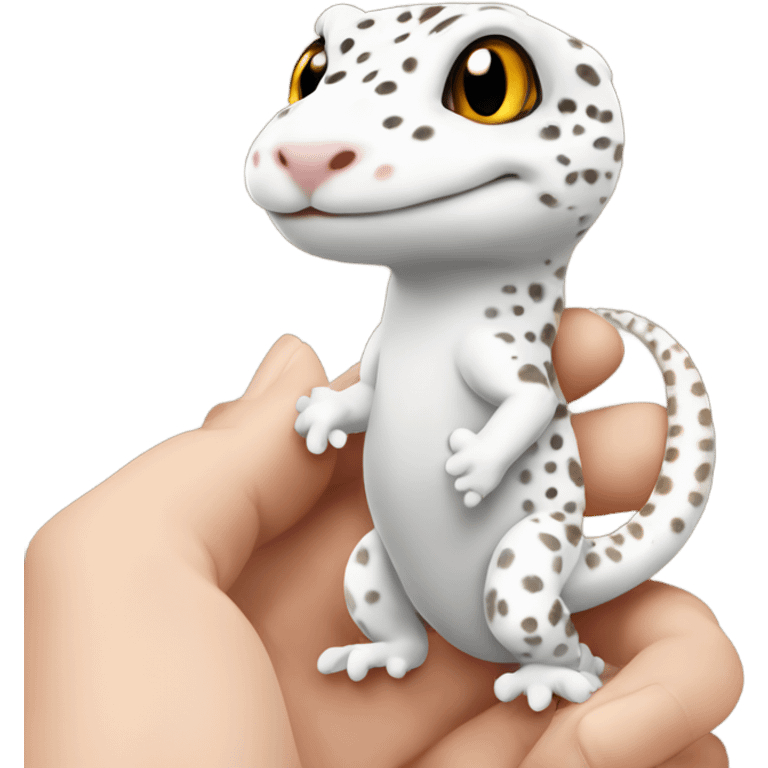 White leopard gecko in hand emoji