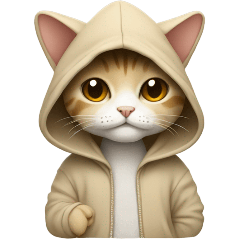 Sand color Cat wearing a hoodie with a mushroom on it  emoji