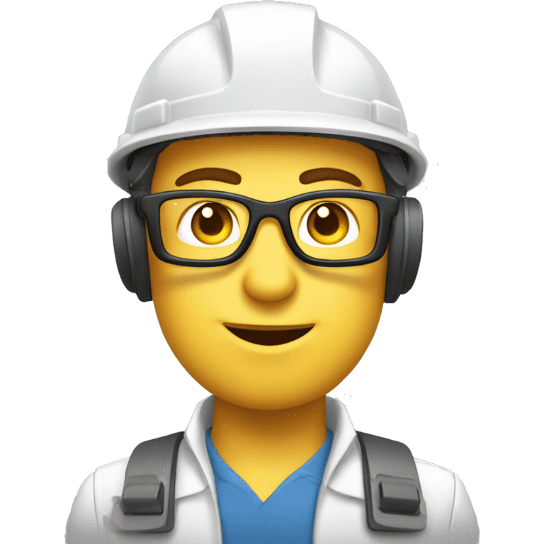 Caucasian engineer with helmet, glases, earplugs safety emoji