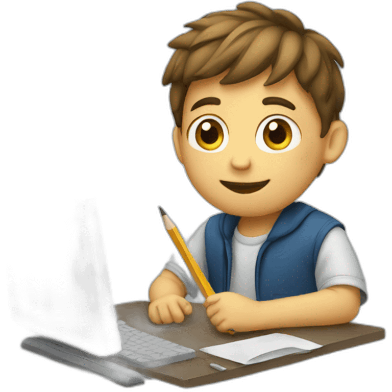 Boy with pencil and computer emoji