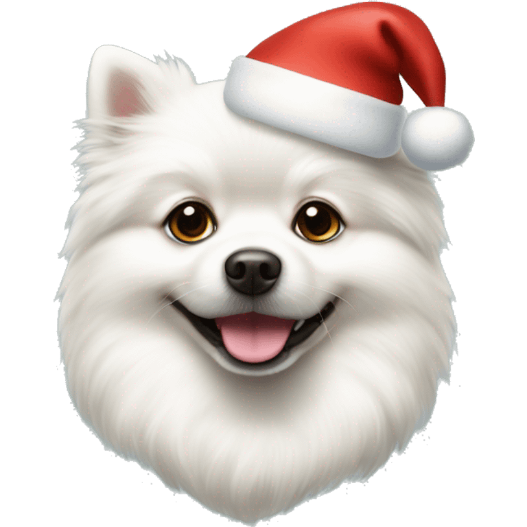 White dog pomeranian shpitz wearing Christmas hat  emoji