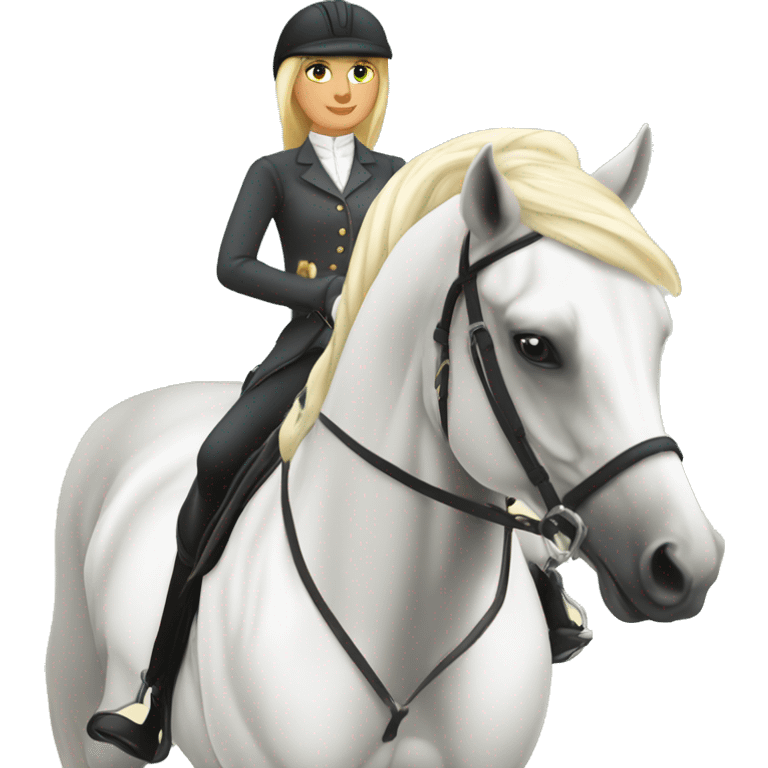 blond Equestrienne riding a white arabian horse, dressage  emoji