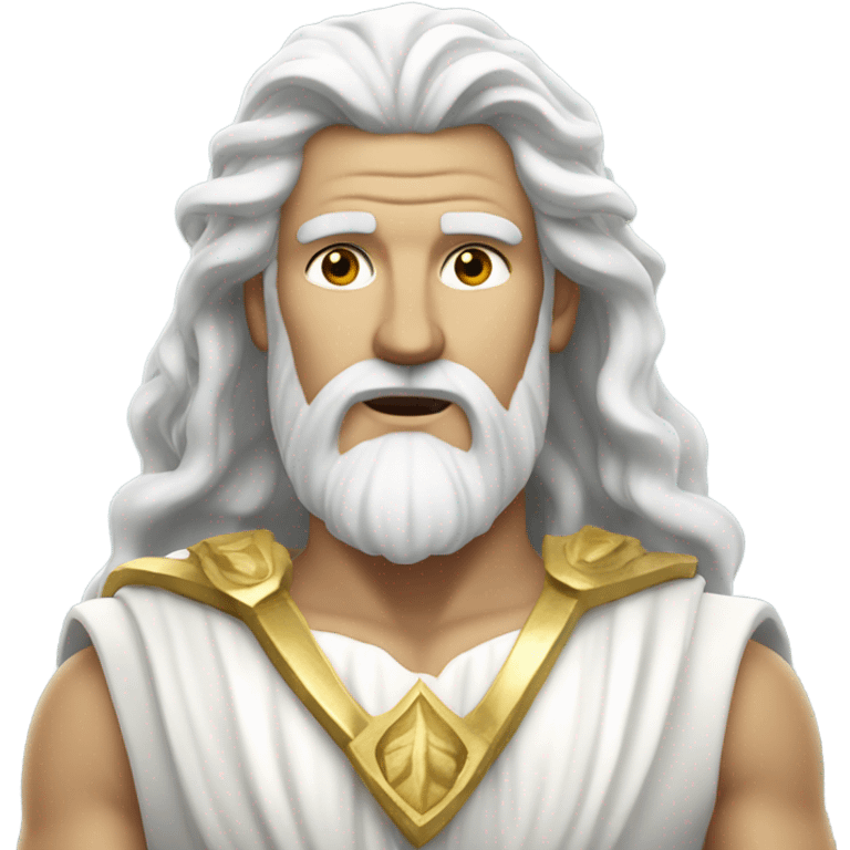 white man Poseidon. long white hair white dress. with gold hoses emoji