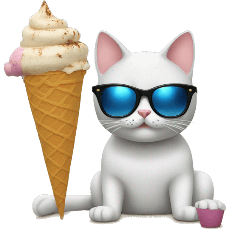 On the beach, a cat with sunglasses eats ice cream emoji