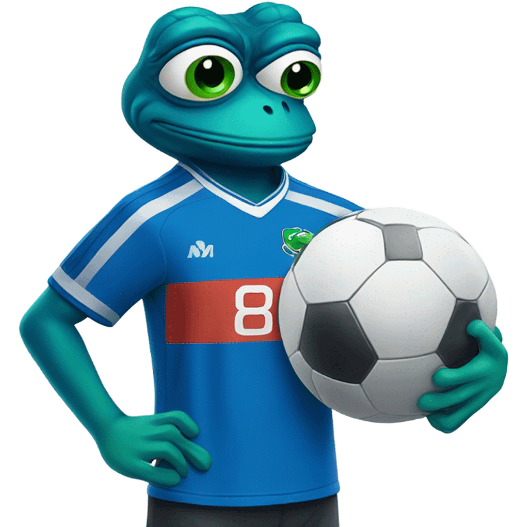 blue pepe frog in soccer jersey emoji