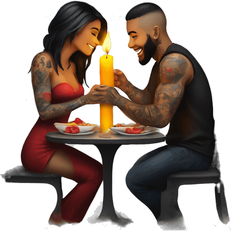 romantic candle light dinner for beautiful tattooed couple emoji