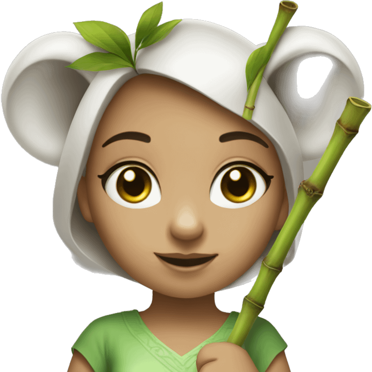 White raced Girl with green eyes and koala ears holding bamboo stick  emoji