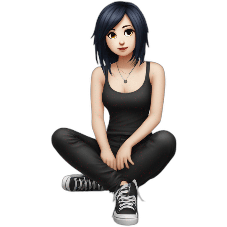 Full body curvy emo girl sits on the floor черная юбка белые трусики рваные полосатые чулки emoji