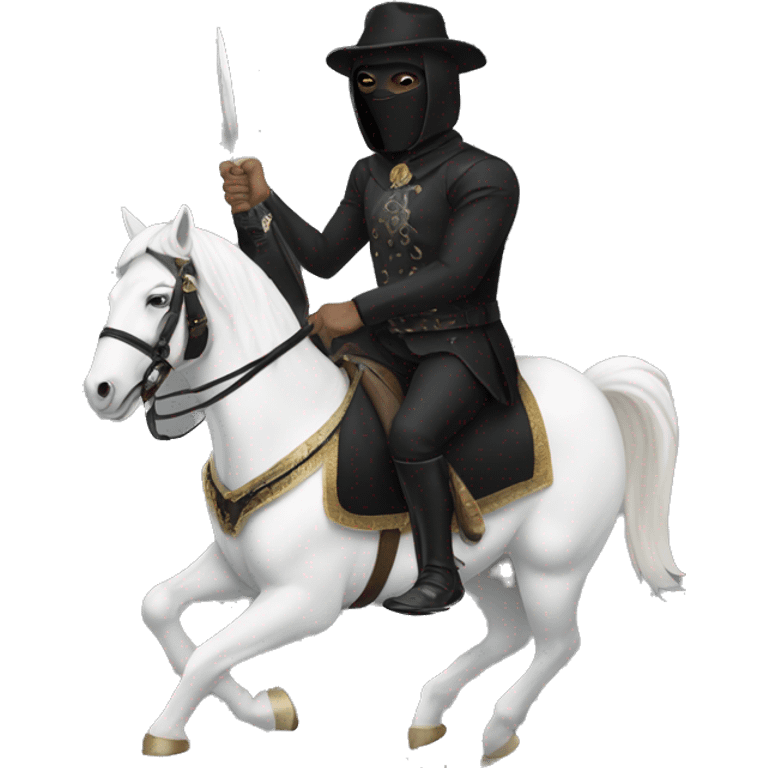 black mask middle age warrior, in black suit ,riding on a white horse emoji