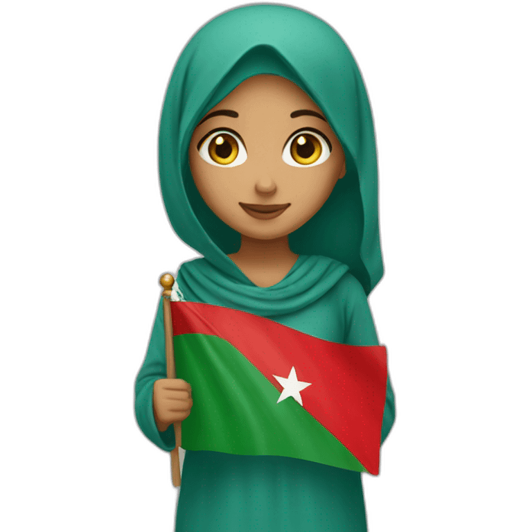 An arabic girl holding moroccan flag emoji