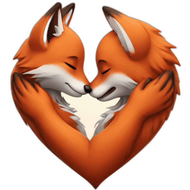 Foxes hugging inside a heart emoji