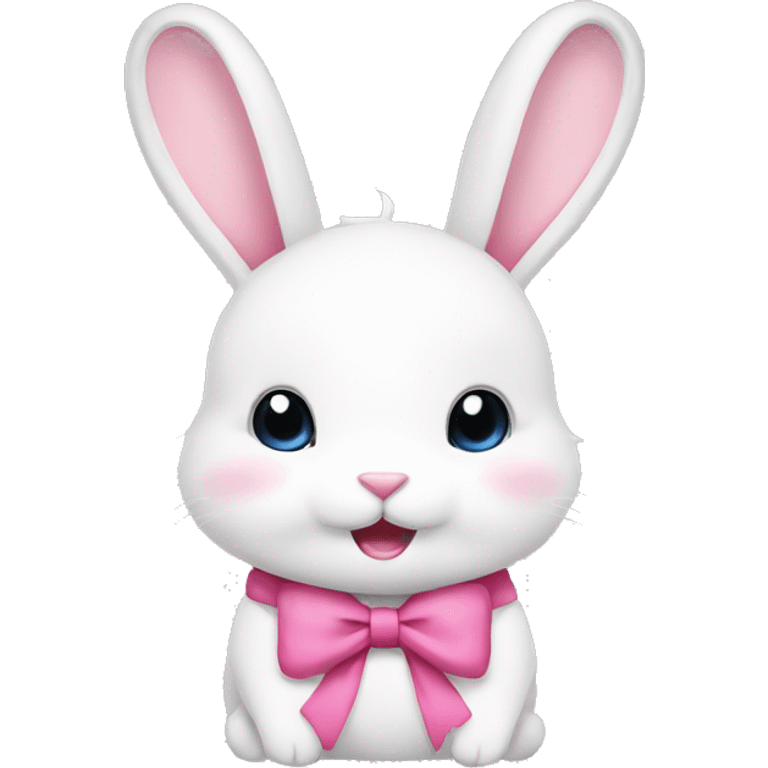 Cute white rabbit with a pink bow on his head emoji