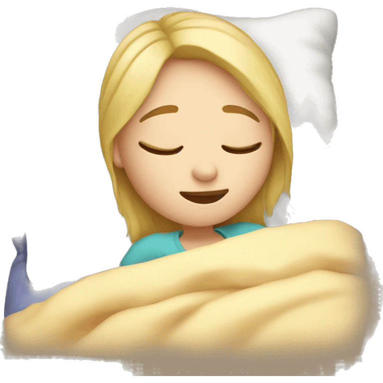 Blond girl sleeping in a cozy bed  emoji