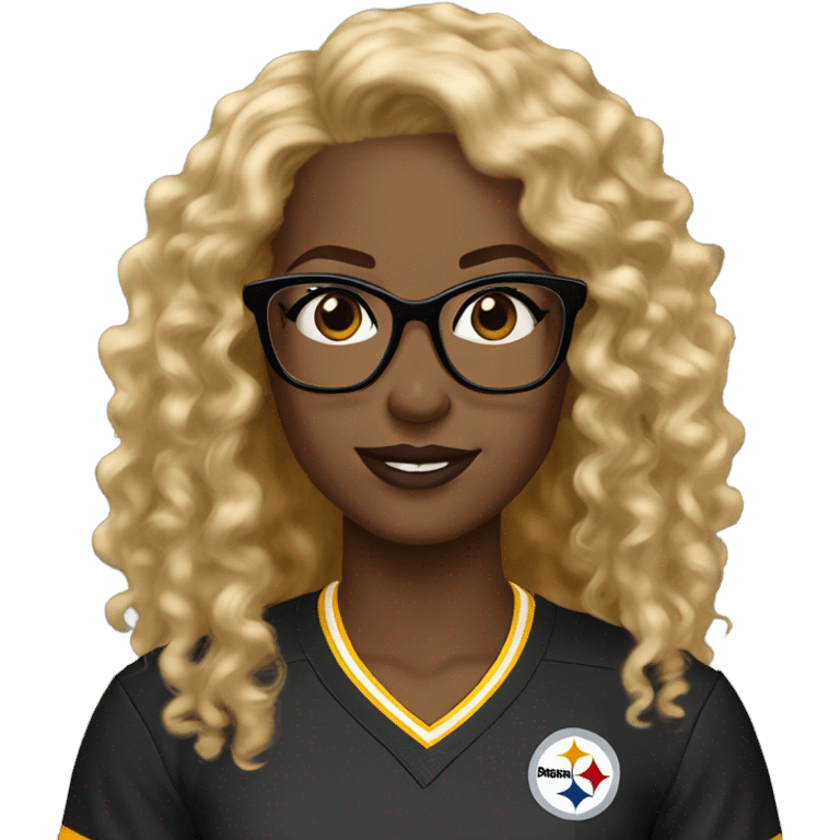 Steelers nfl girl brown skin long blonde curly glasses emoji