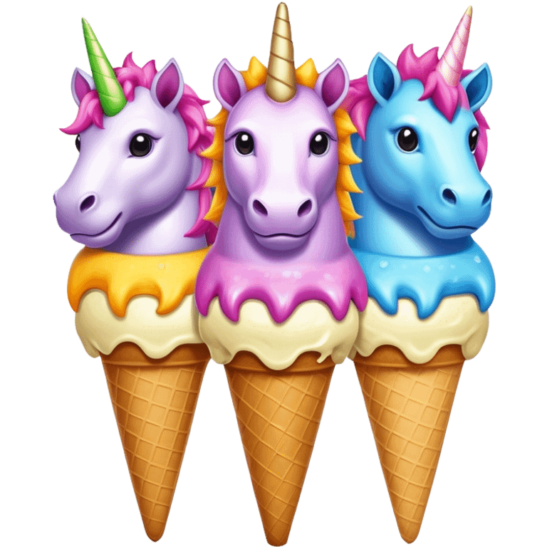 ice cream unicorns with crocodile tails and lions manes emoji