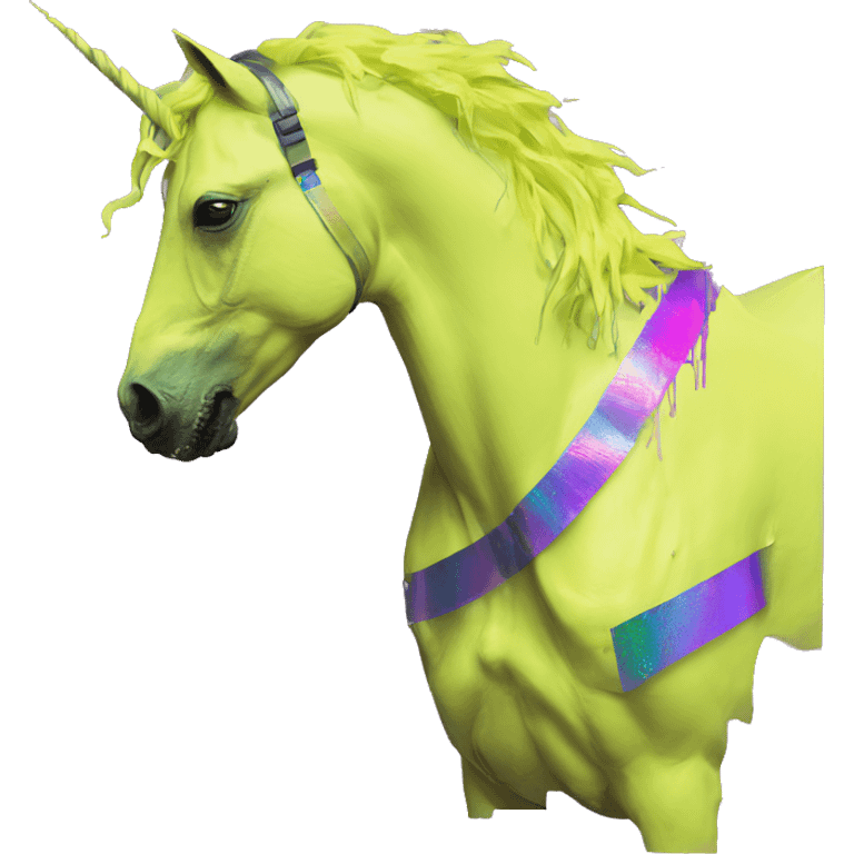 .Zombie_ Vaporwave black holographic oilslick zombie unicorn yellow caution tape graffiti Pegasus  emoji