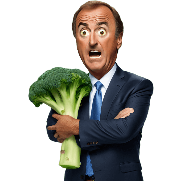 Al Michaels frightened while holding broccoli  emoji