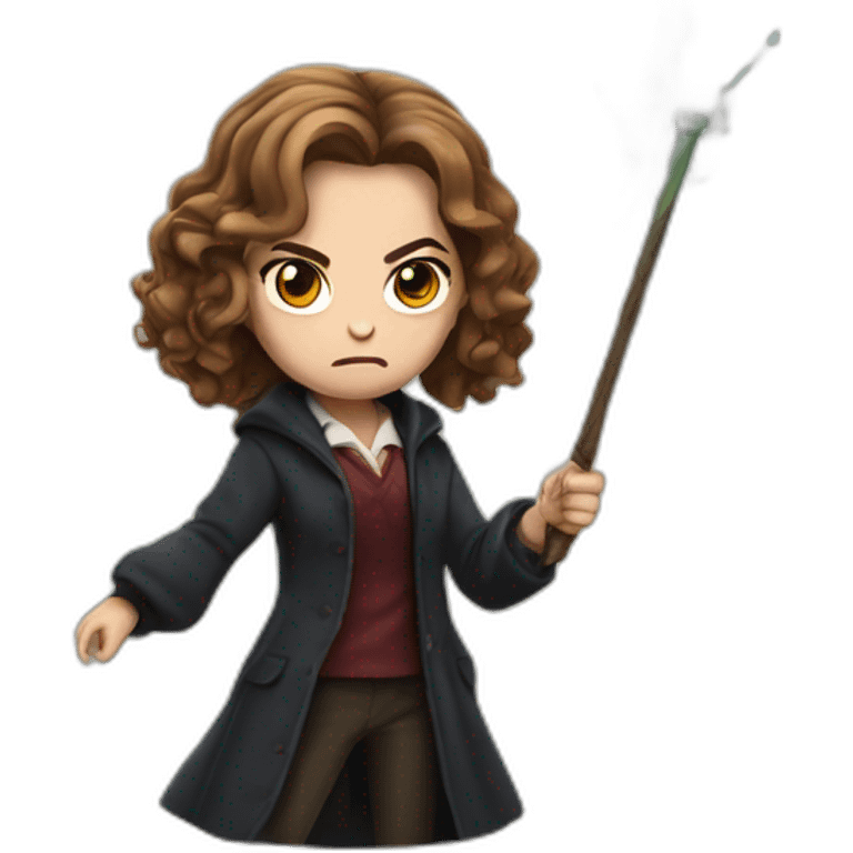 hermione granger holding a wand with an angry face emoji