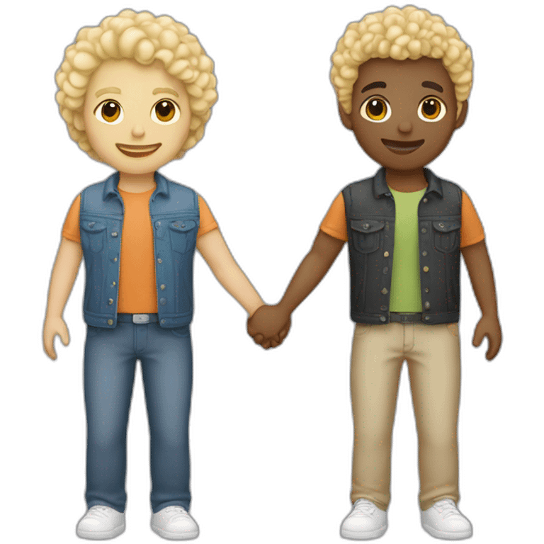 Gay couple, 1 Latino heritage taller, the other one white Australian blonde hair curly holding hands emoji