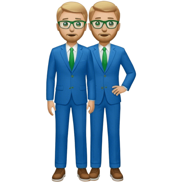 full body White male basketball coach light brown/ blond hair, short beard, green/blue eyes wearing glasses and blue and green suit emoji