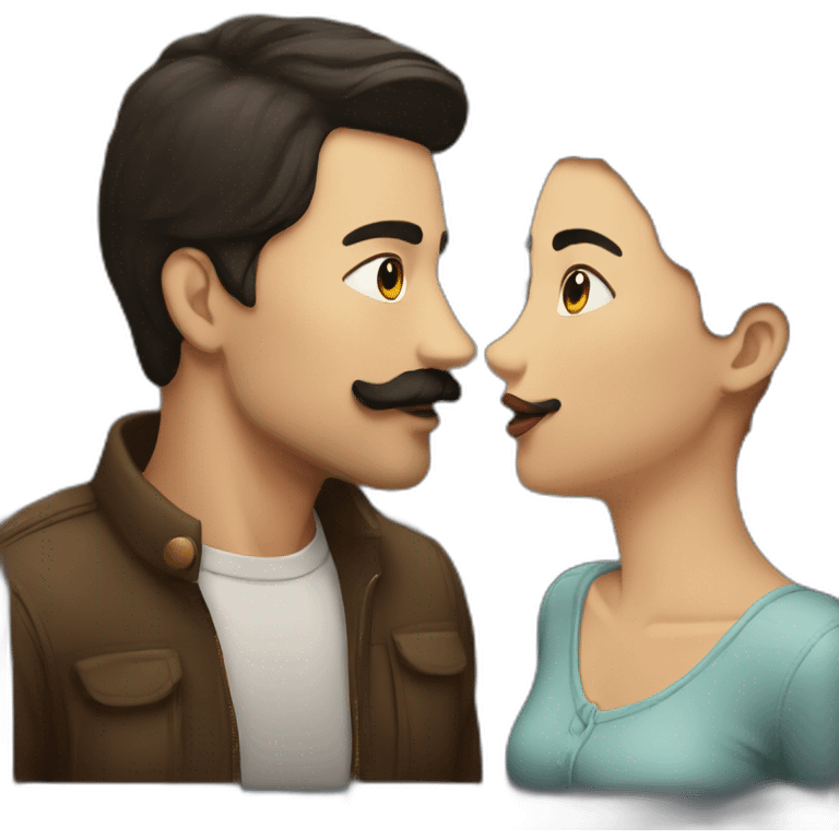 Kissing couple dark hair moustache emoji