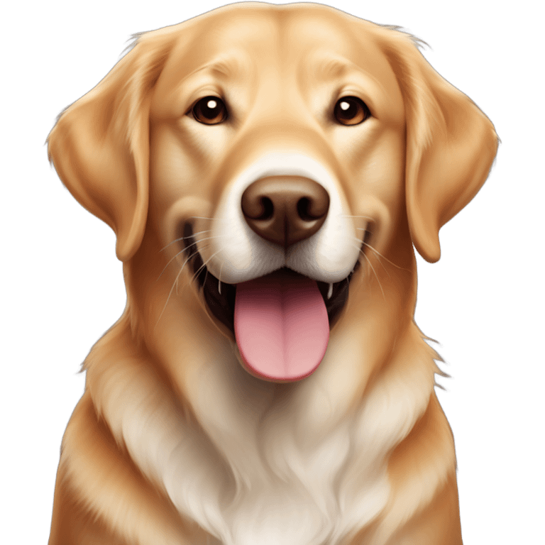 Dark Fox red Labrador and white golden retriever same size smiling together emoji